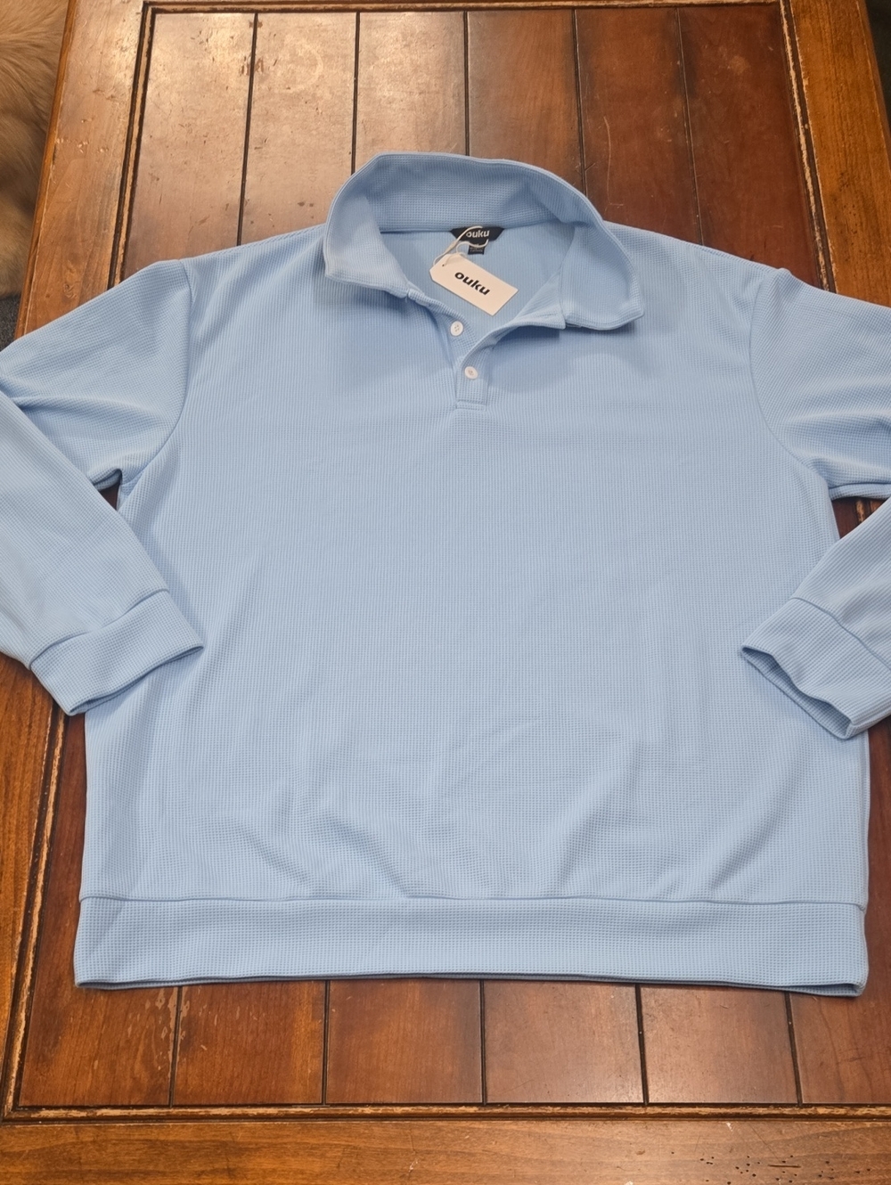 OUKU Men's Light Blue Long-Sleeve Knitted Shirt